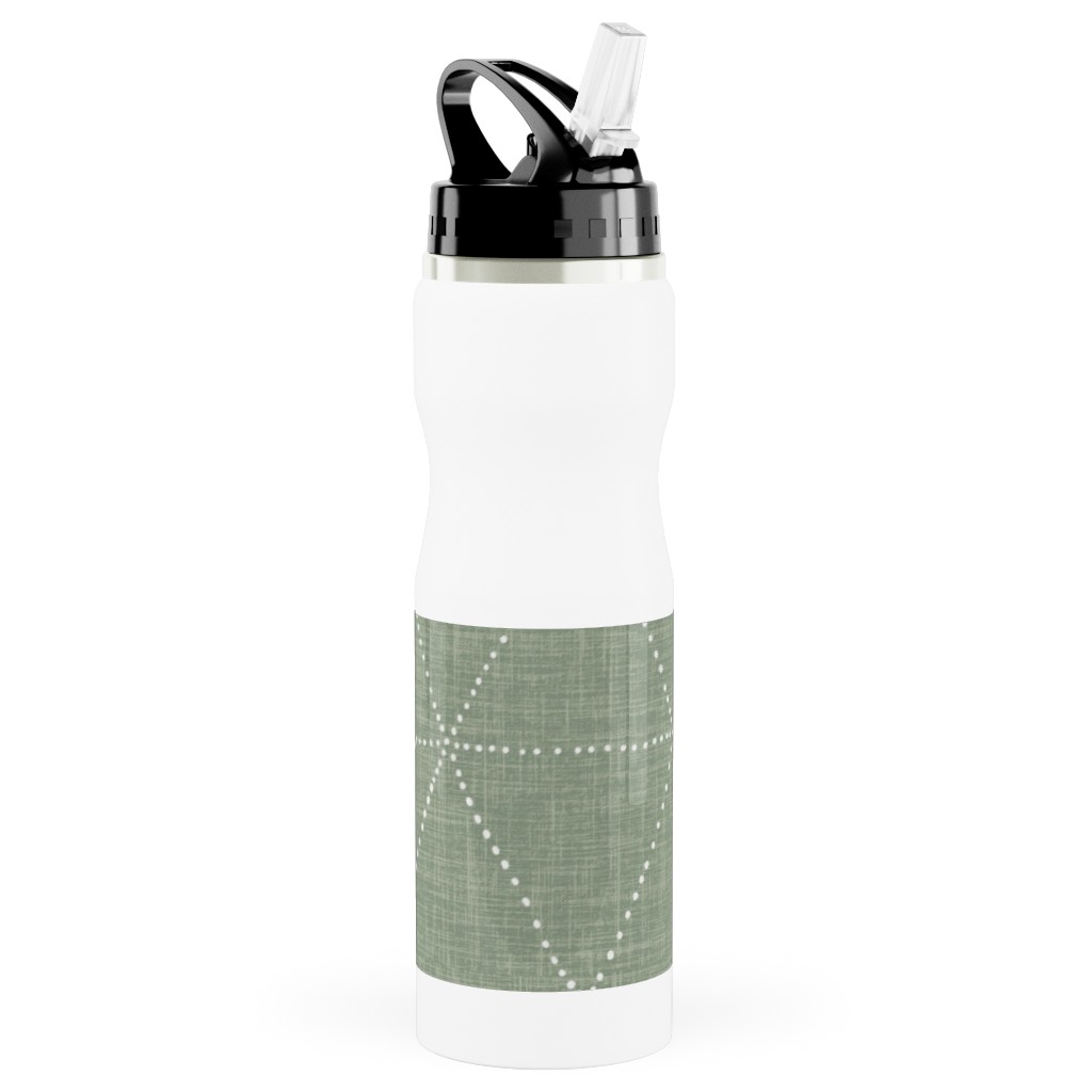 Boho Triangles - Sage Stainless Steel Water Bottle with Straw, 25oz, With Straw, Green