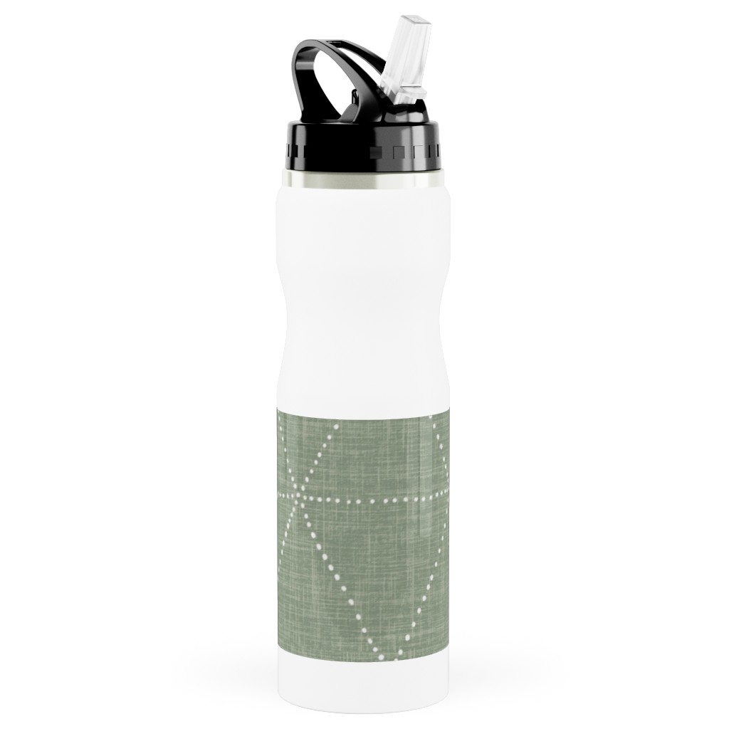 Boho Triangles - Sage Stainless Steel Water Bottle with Straw, 25oz, With Straw, Green, Classic Green