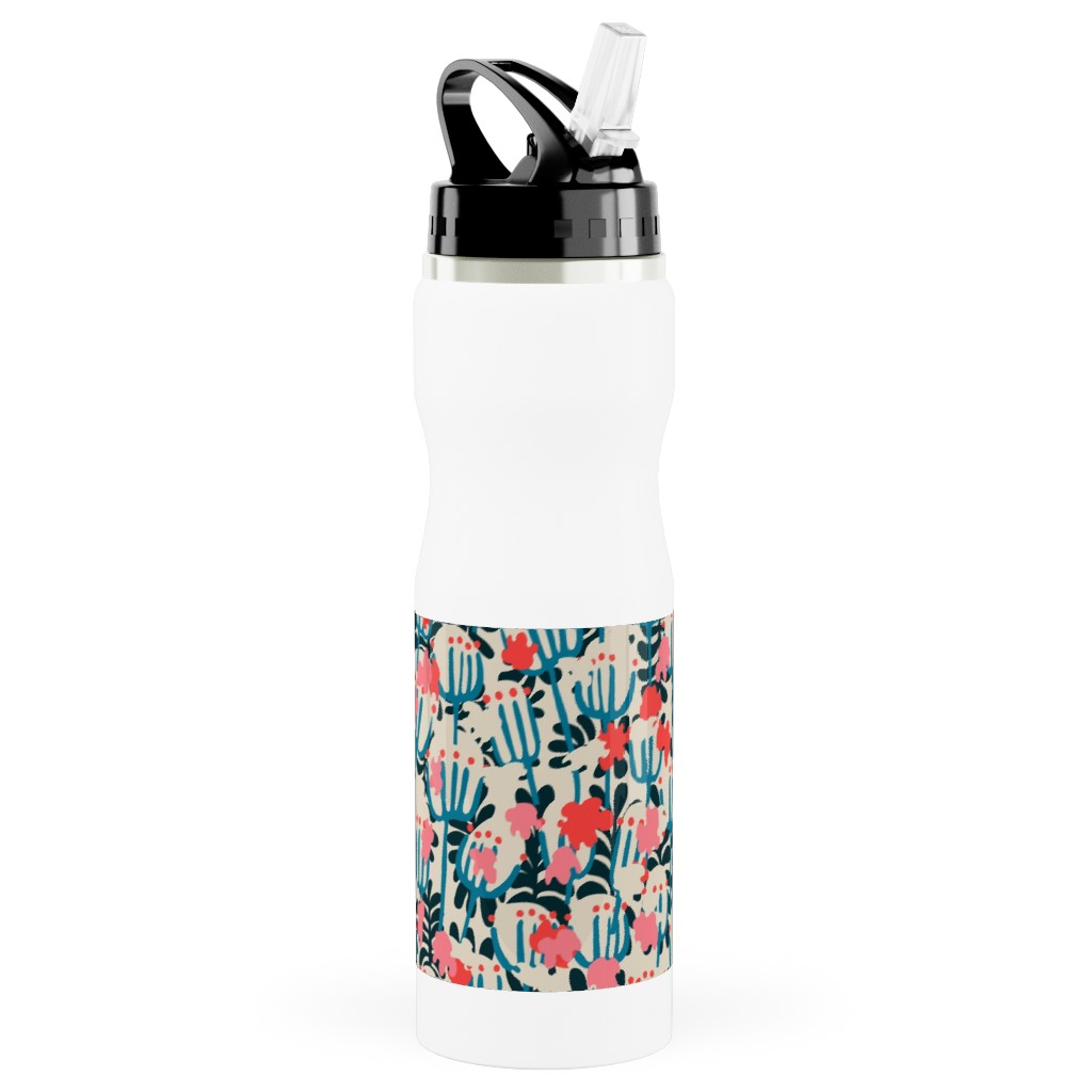 Bazaar Cosmic Blossom - Multi Stainless Steel Water Bottle with Straw, 25oz, With Straw, Pink, Bright Pink