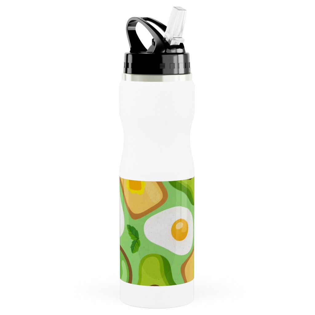 Deconstructed Avocado Toast - Green Stainless Steel Water Bottle with Straw, 25oz, With Straw, Green