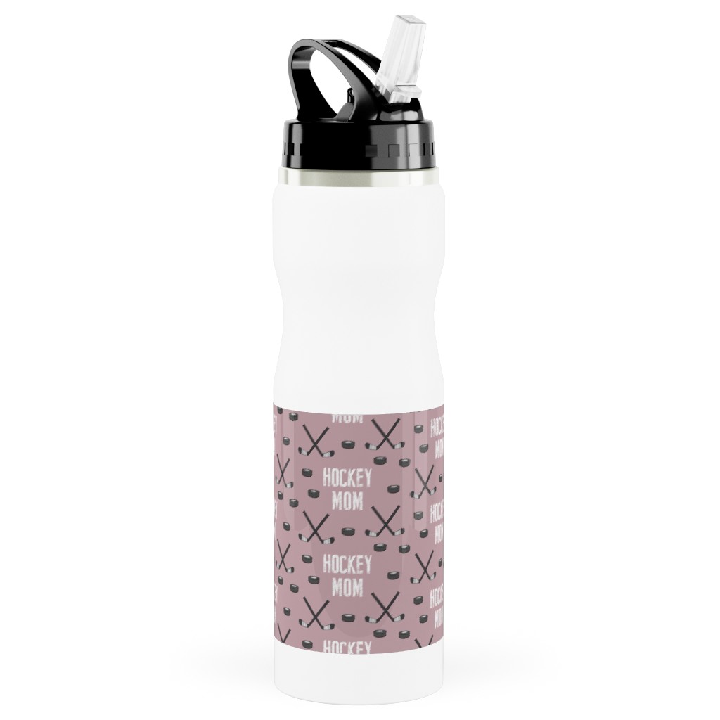 Hockey Mom - Mauve Stainless Steel Water Bottle with Straw, 25oz, With Straw, Pink, Bright Pink