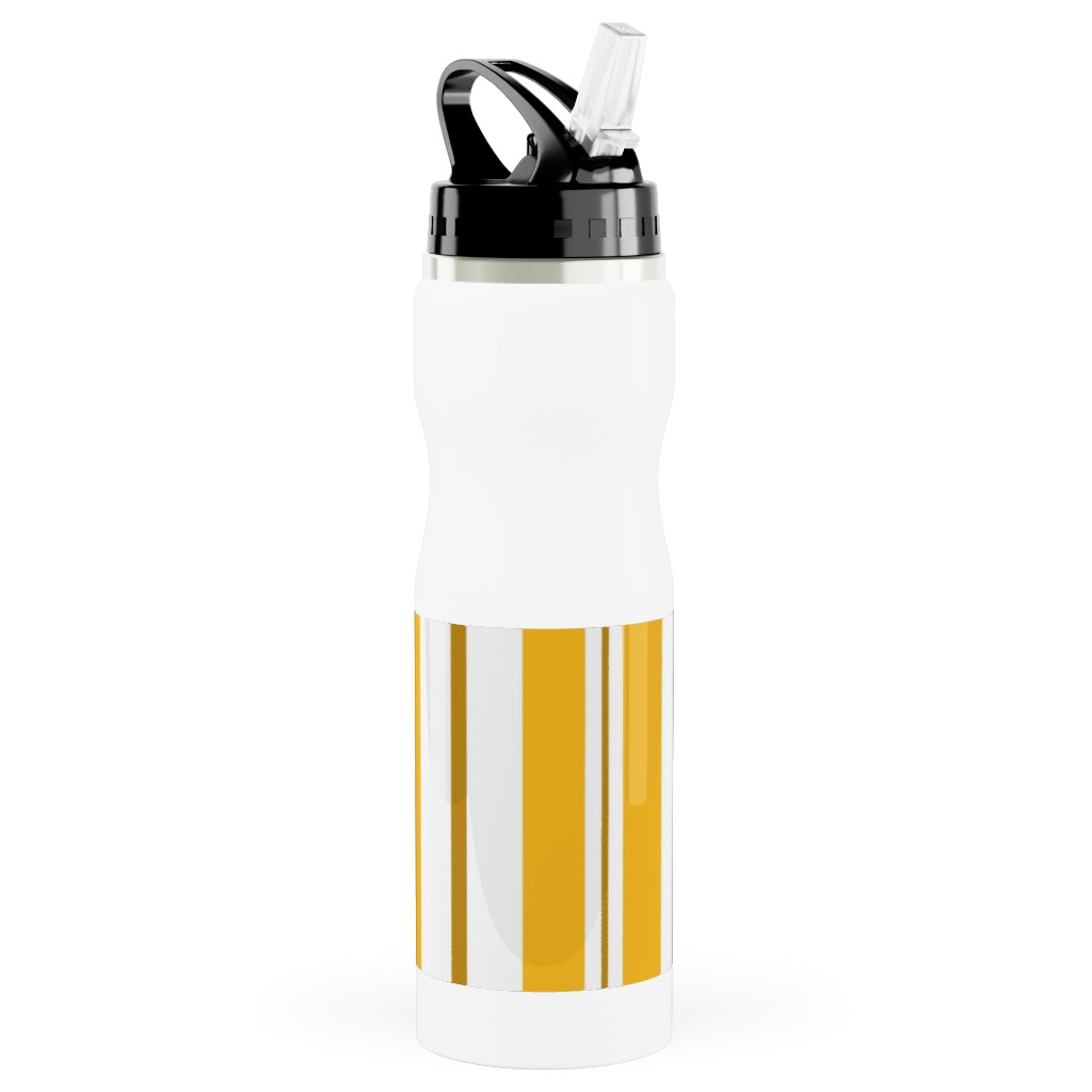 Gold White and Brown Stripes Stainless Steel Water Bottle with Straw, 25oz, With Straw, Yellow, Classic Yellow
