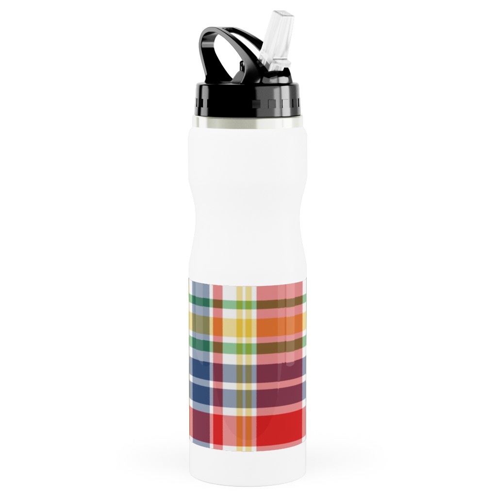 Plaid - Multi Bright Stainless Steel Water Bottle with Straw, 25oz, With Straw, Multicolor