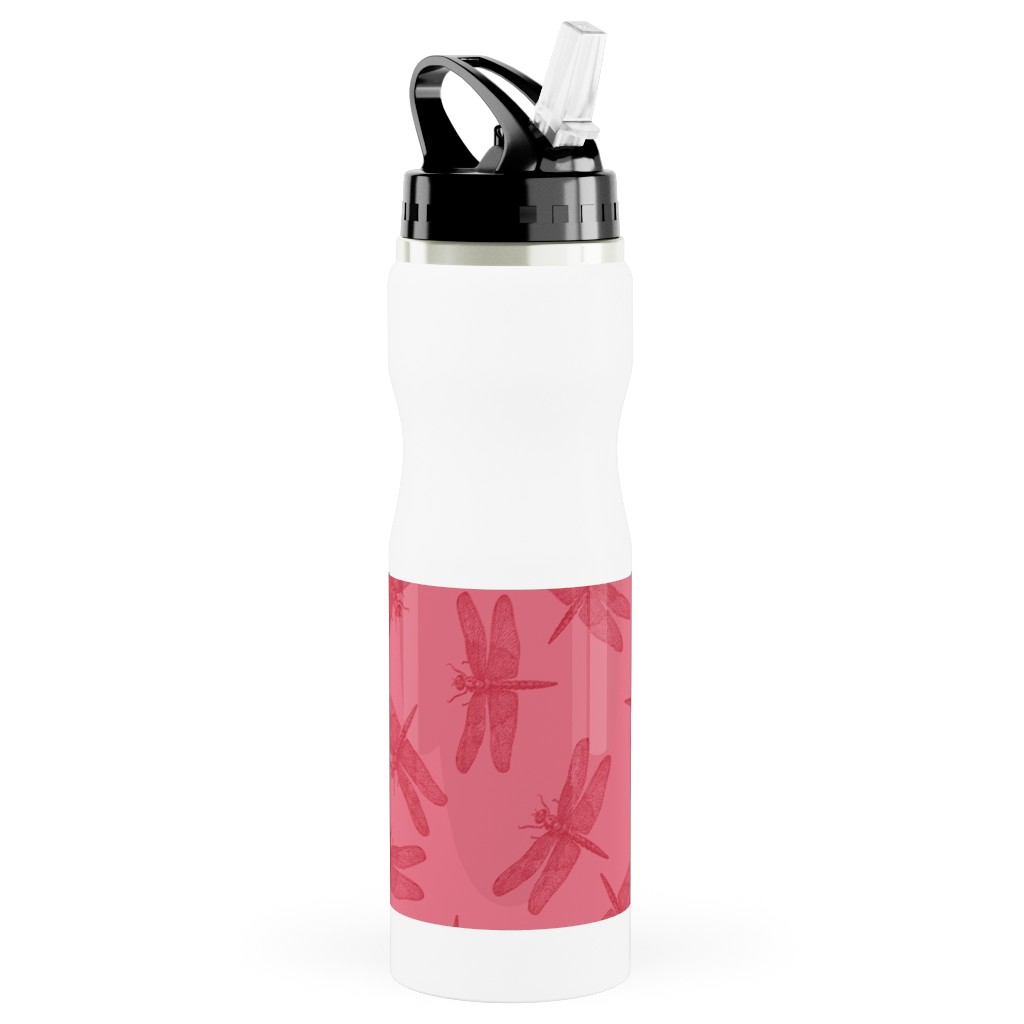 Vintage Dragonfly - Pink Stainless Steel Water Bottle with Straw, 25oz, With Straw, Pink