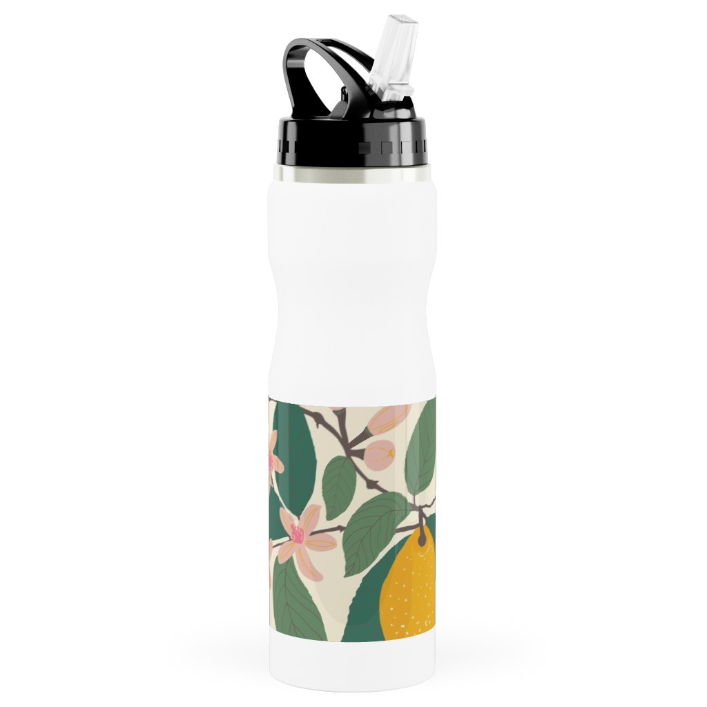 Lemon Tree - Yellow Stainless Steel Water Bottle with Straw, 25oz, With Straw, Yellow
