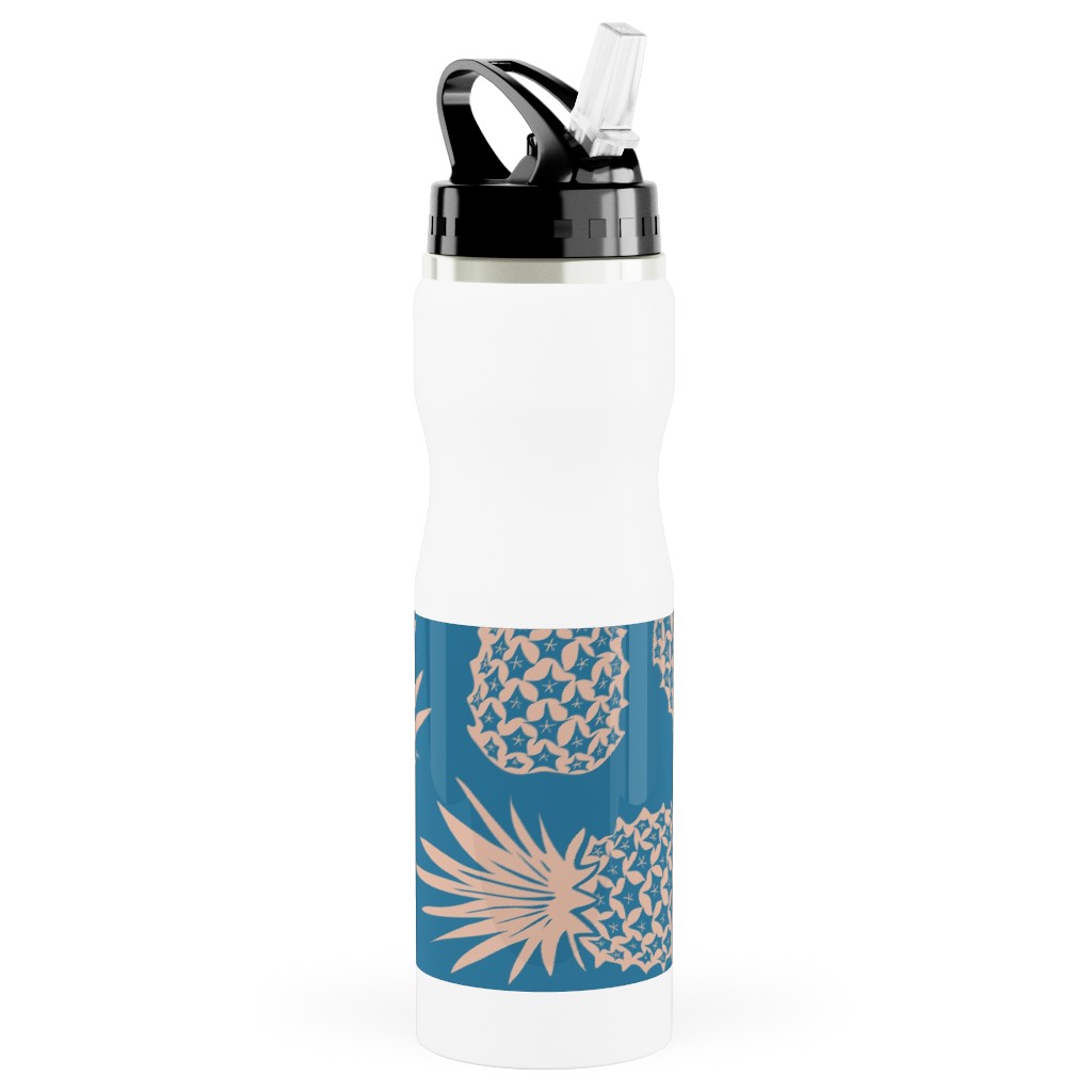 Pineapples Stainless Steel Water Bottle with Straw, 25oz, With Straw, Blue