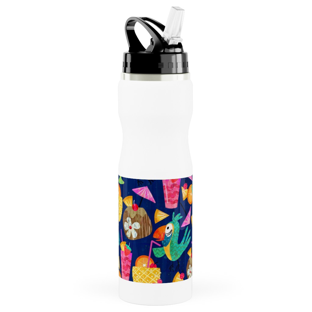 Chillaxin - Blue on Multi Stainless Steel Water Bottle with Straw, 25oz, With Straw, Multicolor