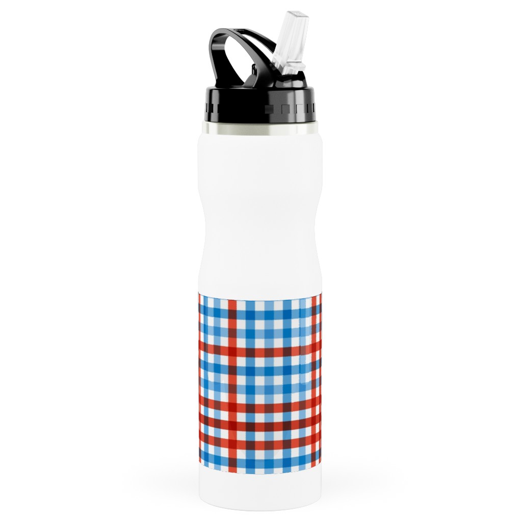 Checkered Diagonal Lines Aluminum Water Bottle