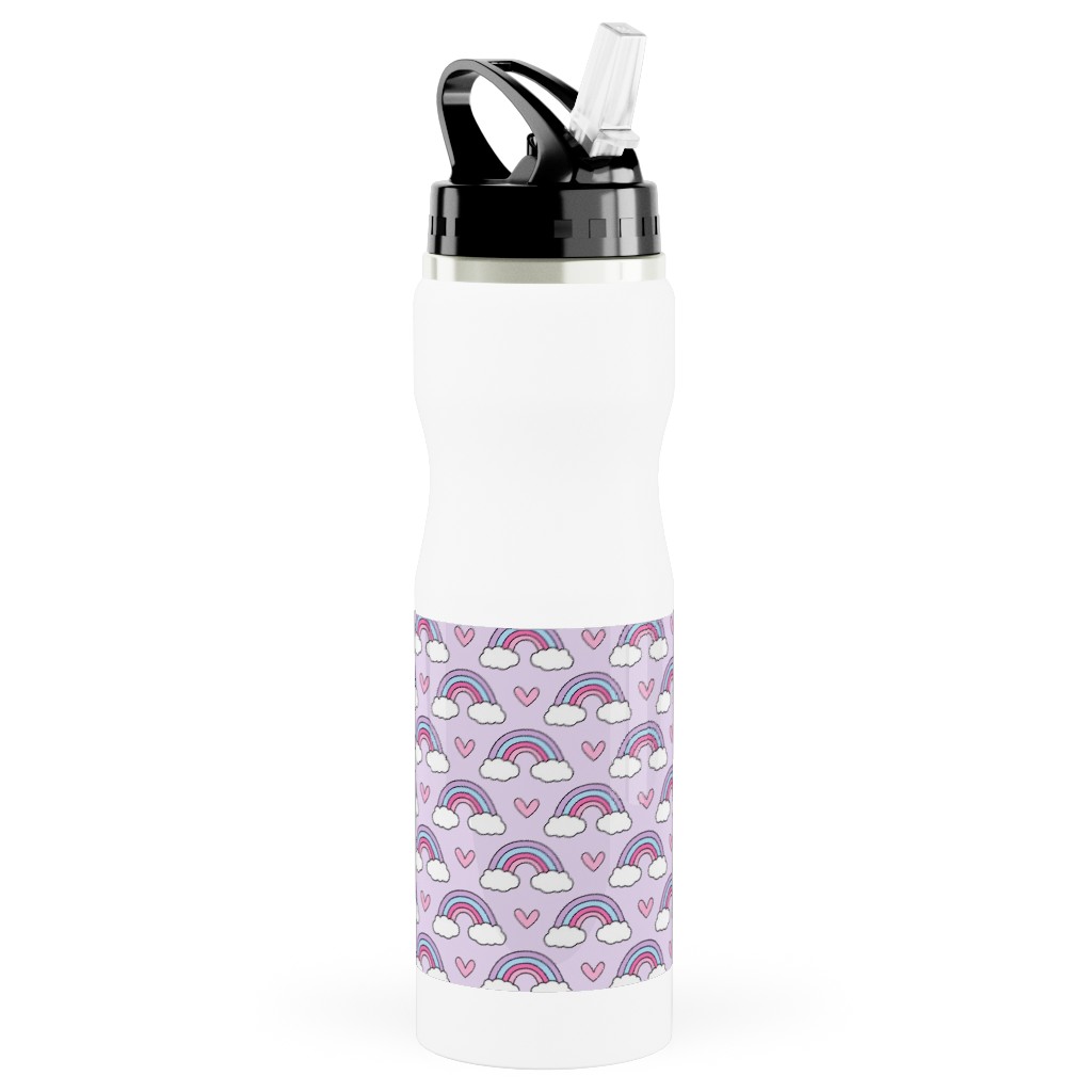 Rainbow Seamless - Purple Stainless Steel Water Bottle with Straw, 25oz, With Straw, Purple