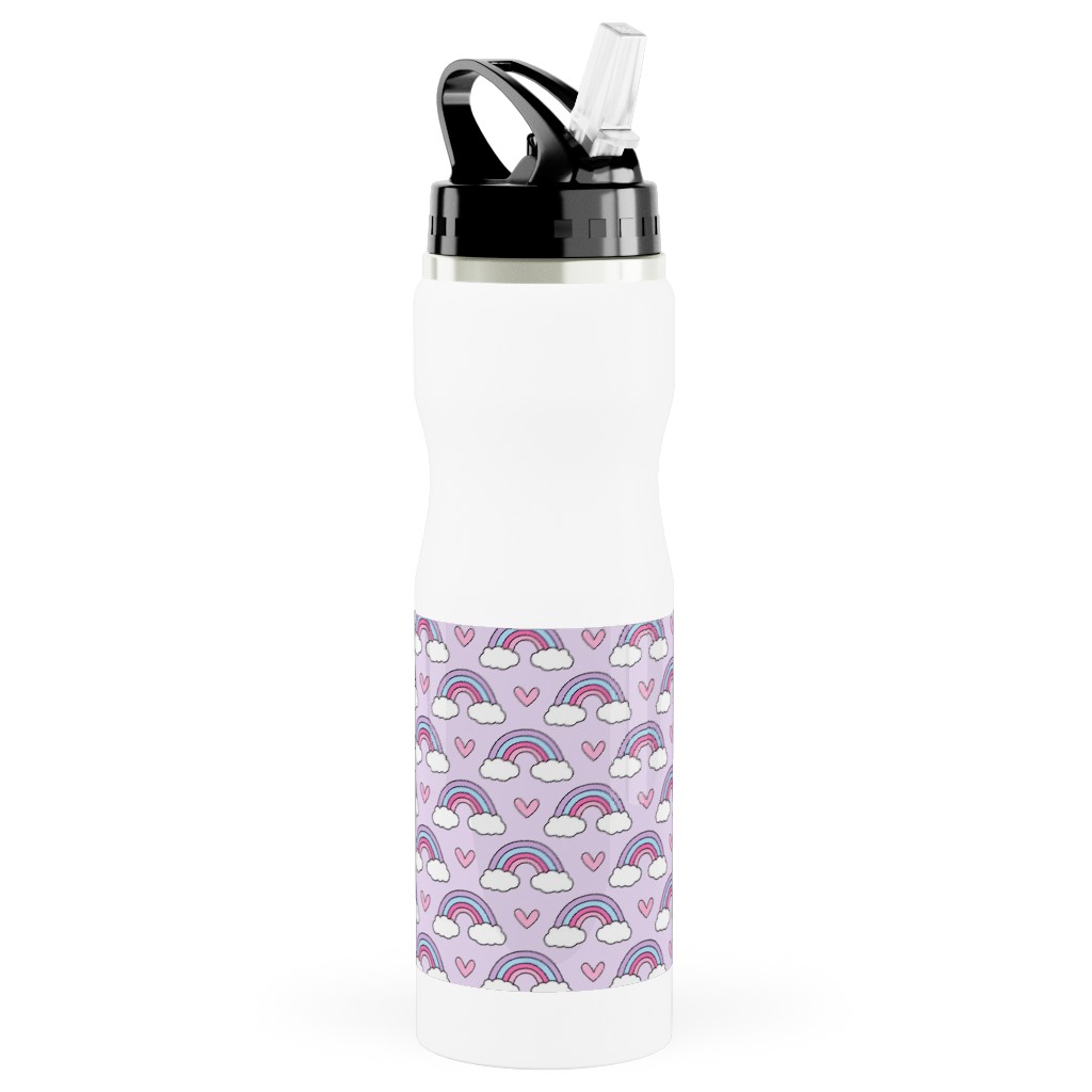 Rainbow Seamless - Purple Stainless Steel Water Bottle with Straw, 25oz, With Straw, Purple, Purple