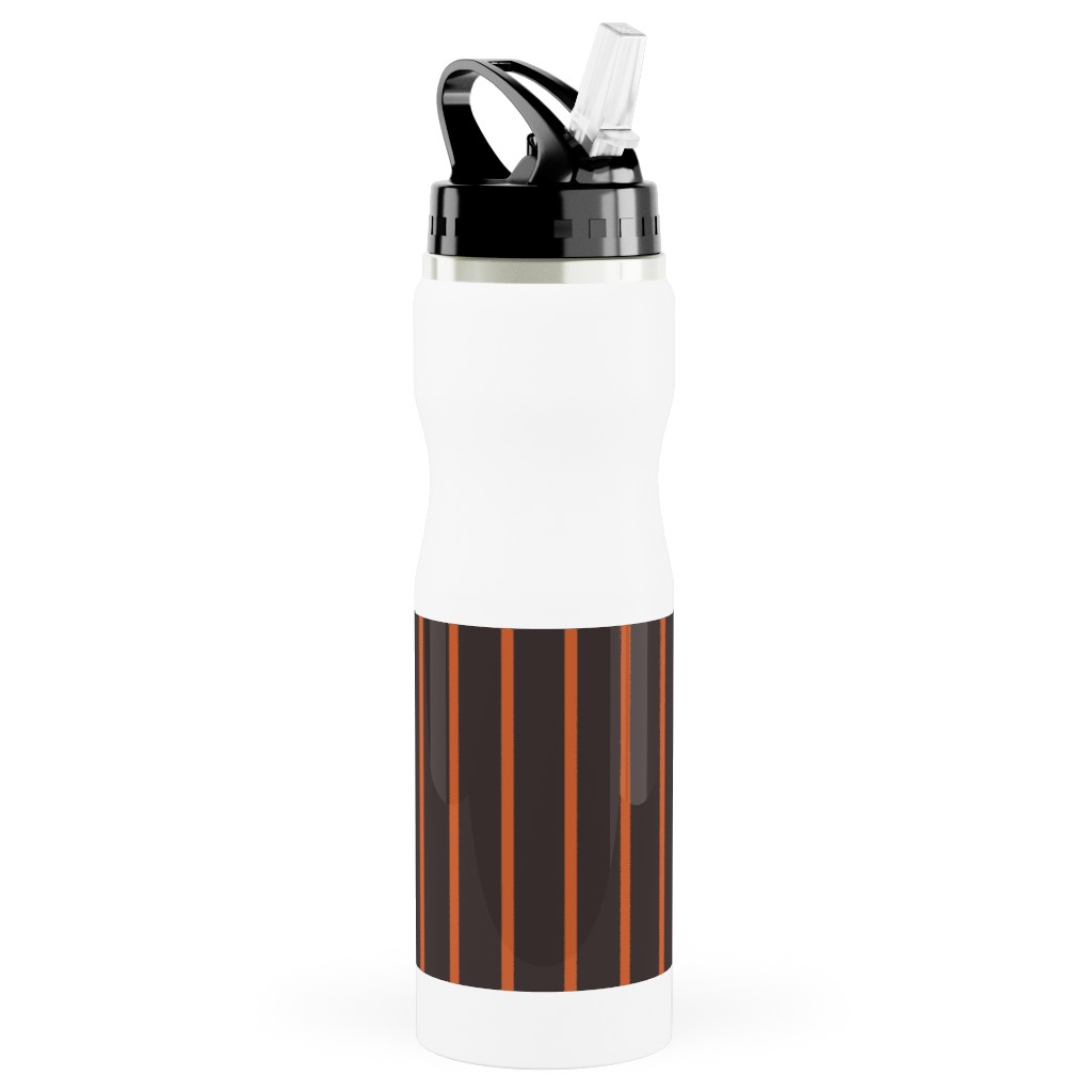 Halloween Stripes Stainless Steel Water Bottle with Straw, 25oz, With Straw, Black, Brown