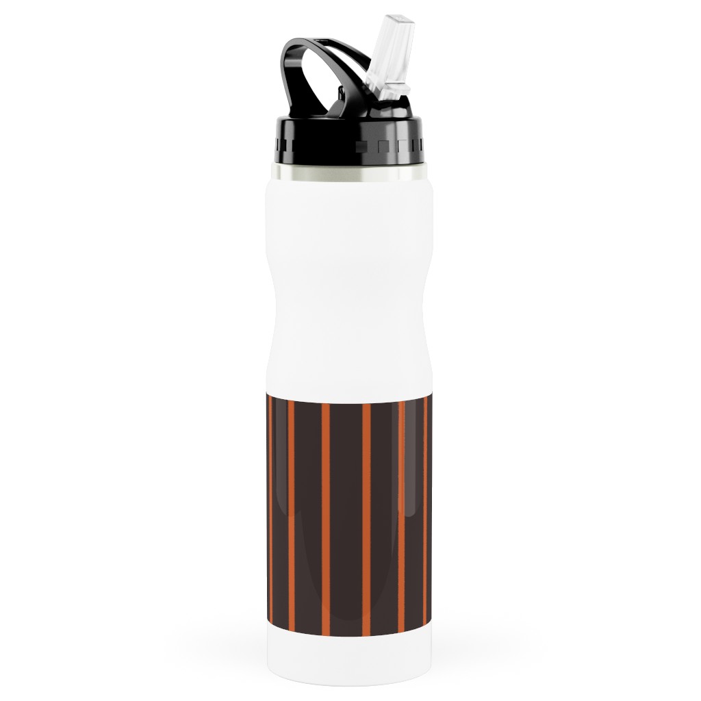 Halloween Stripes Stainless Steel Water Bottle with Straw, 25oz, With Straw, Black