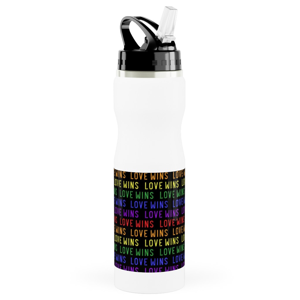 Love Wins Rainbow Stainless Steel Water Bottle with Straw, 25oz, With Straw, Multicolor