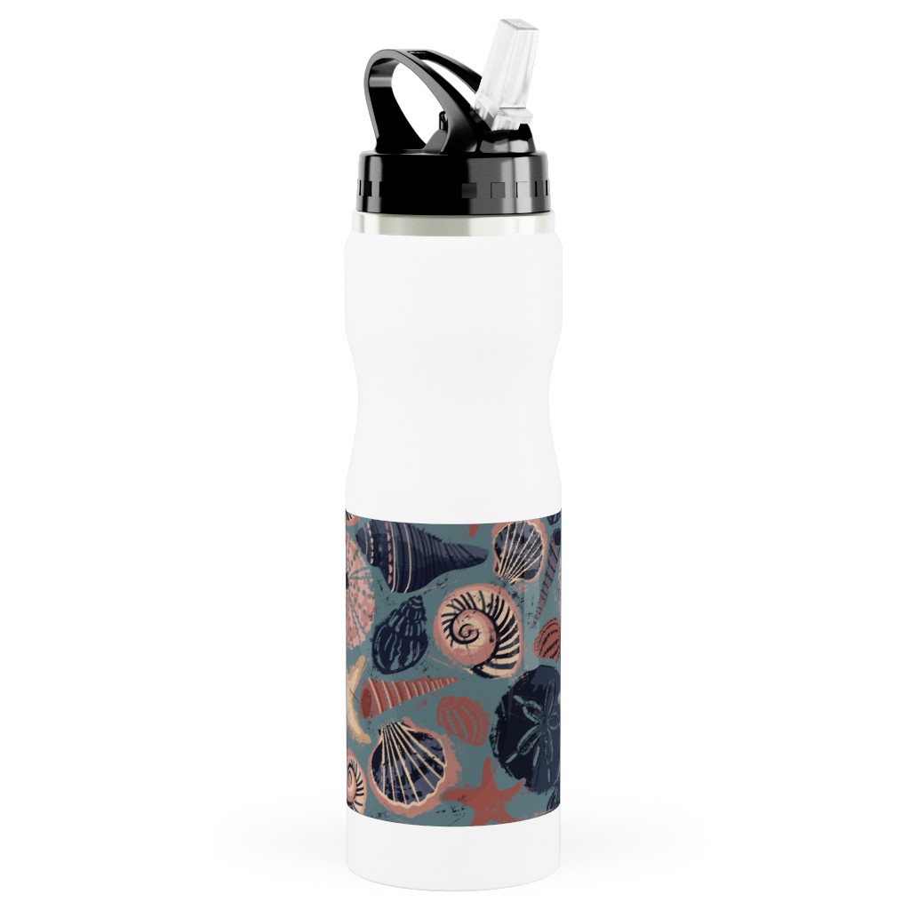 Seashells and Slate - Multi Stainless Steel Water Bottle with Straw, 25oz, With Straw, Multicolor