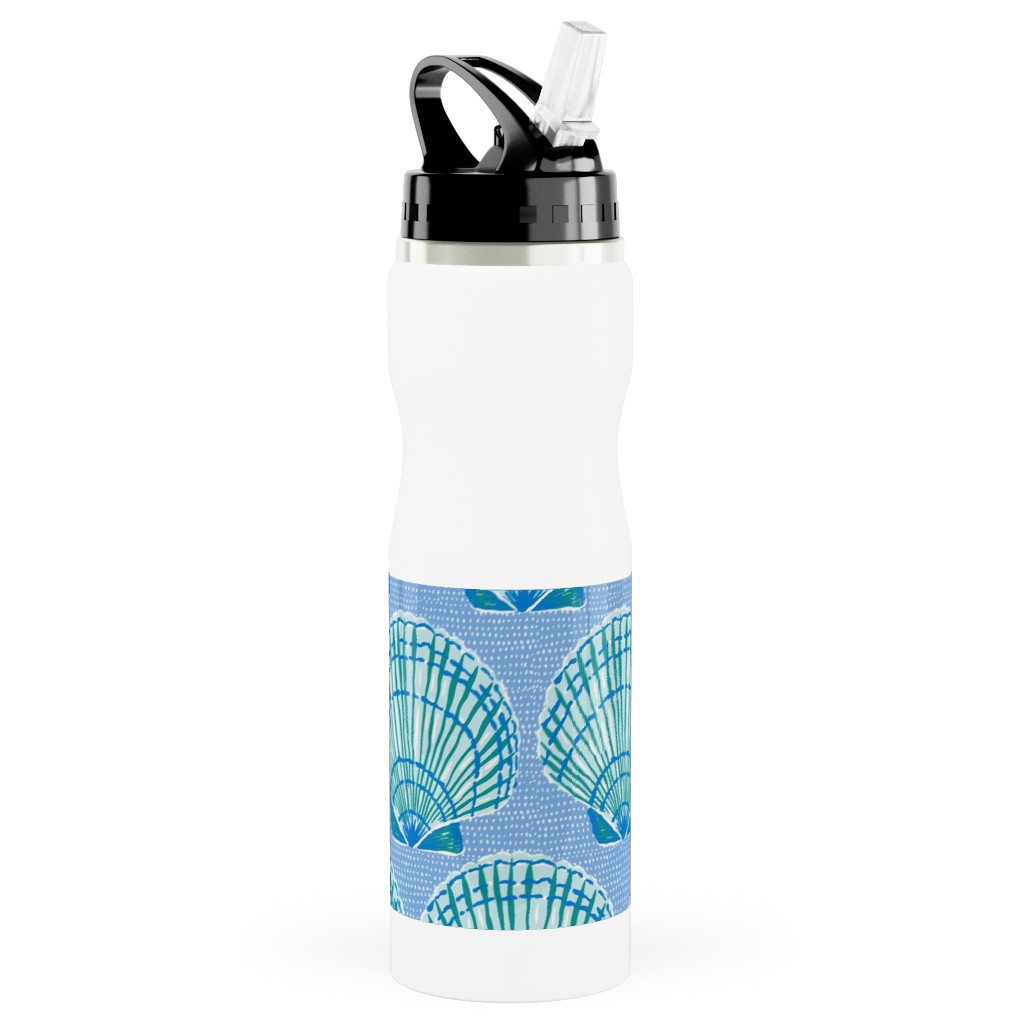 Clams - Blue Stainless Steel Water Bottle with Straw, 25oz, With Straw, Blue