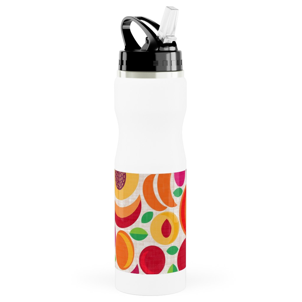 Plum Peach Perfection - Multi Stainless Steel Water Bottle with Straw, 25oz, With Straw, Orange, Orange