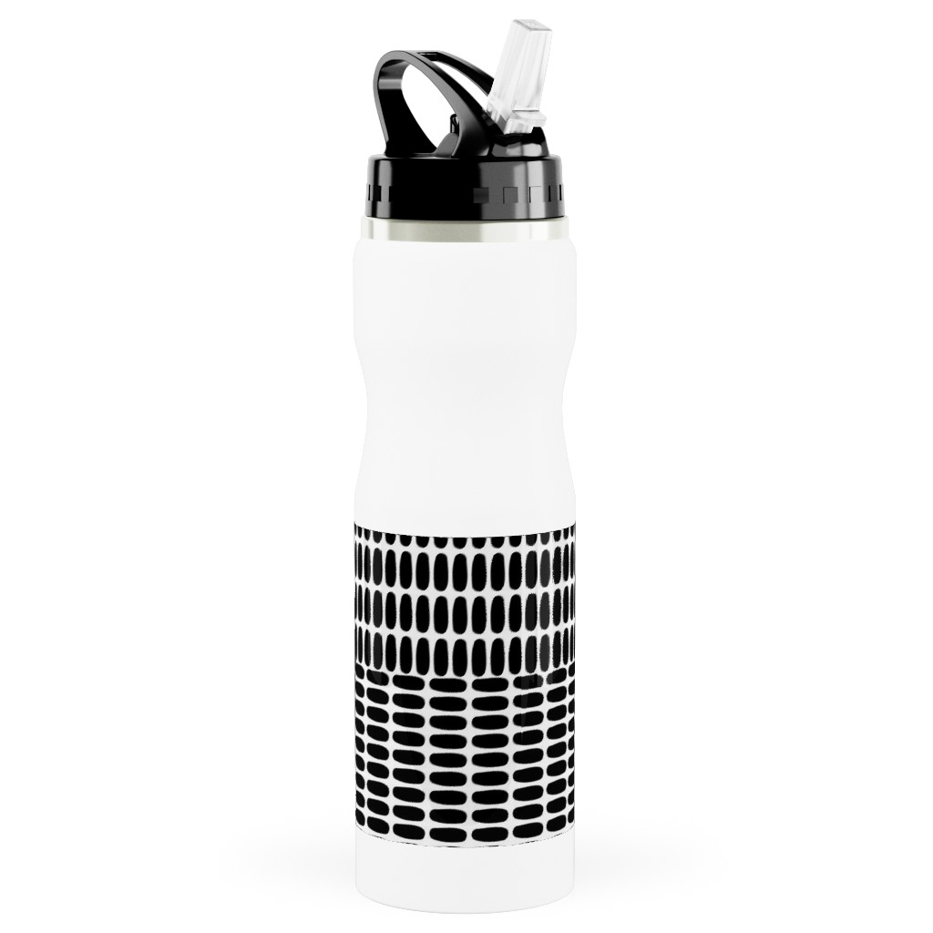 Basketweave - Neutral Stainless Steel Water Bottle with Straw, 25oz, With Straw, Black
