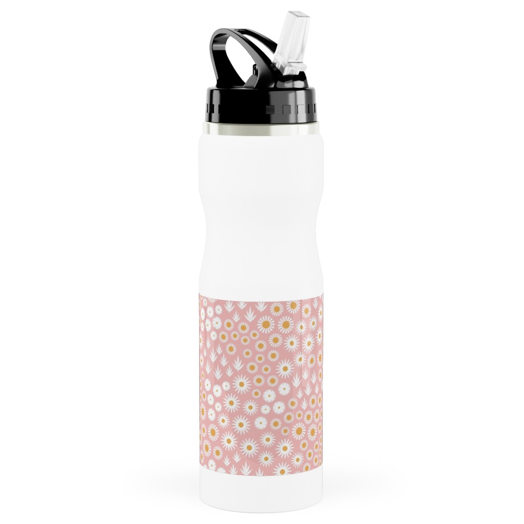 Ditsy Flowers - Pink Stainless Steel Water Bottle with Straw, 25oz, With Straw, Pink, Bright Pink