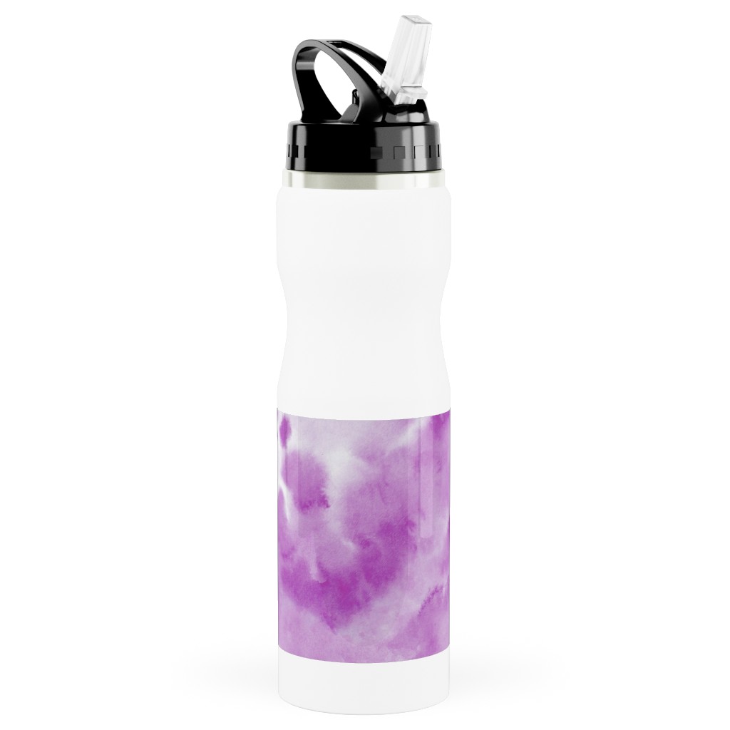 Watercolor Texture - Purple Stainless Steel Water Bottle with Straw, 25oz, With Straw, Purple