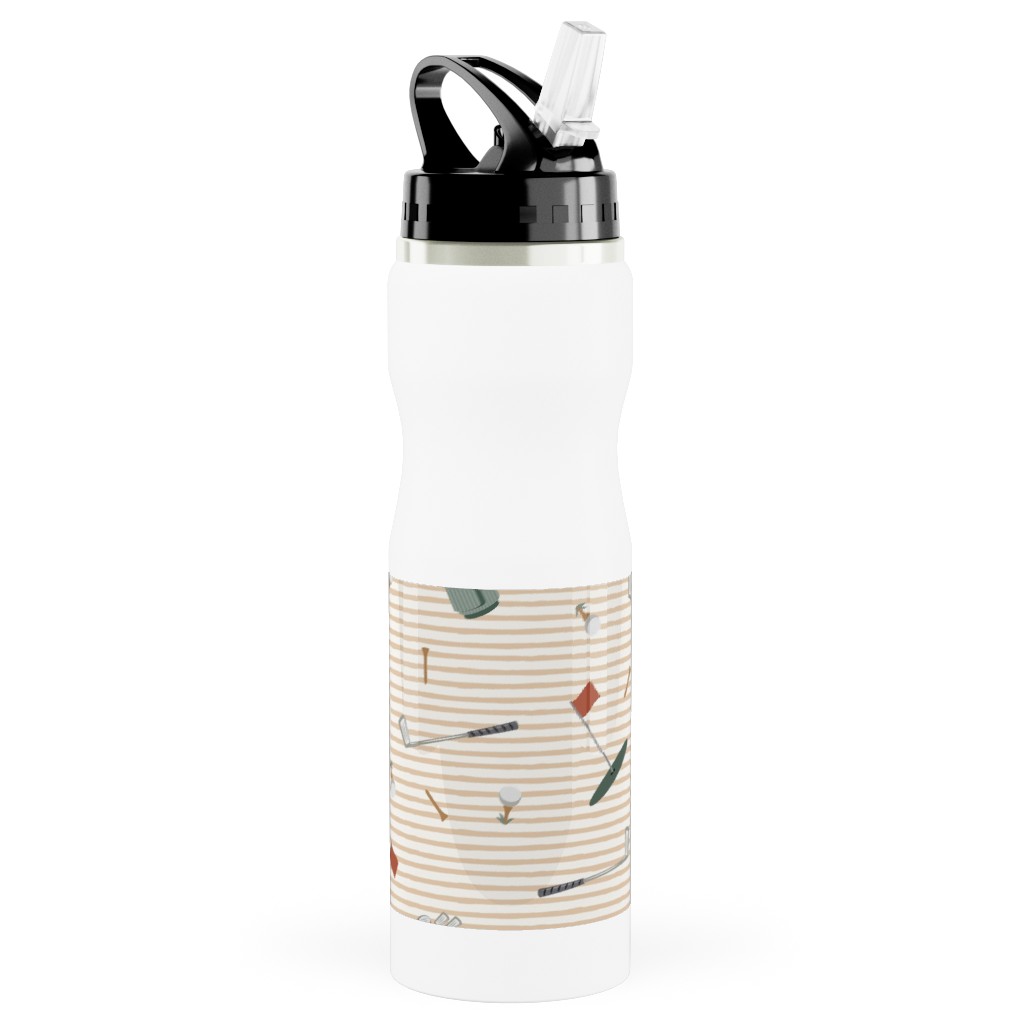 Tee Time - Neutral Stainless Steel Water Bottle with Straw, 25oz, With Straw, Beige
