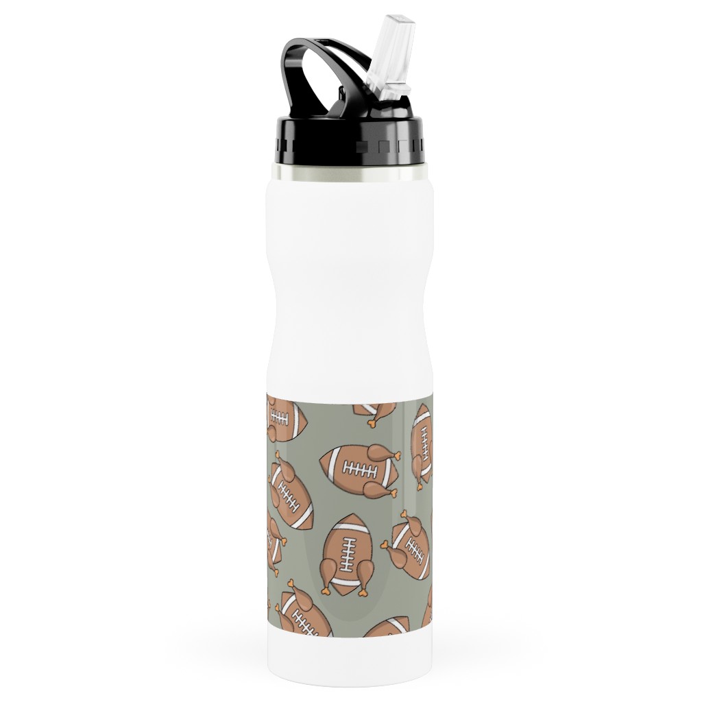 Turkey Football Stainless Steel Water Bottle with Straw, 25oz, With Straw, Beige, Cafe
