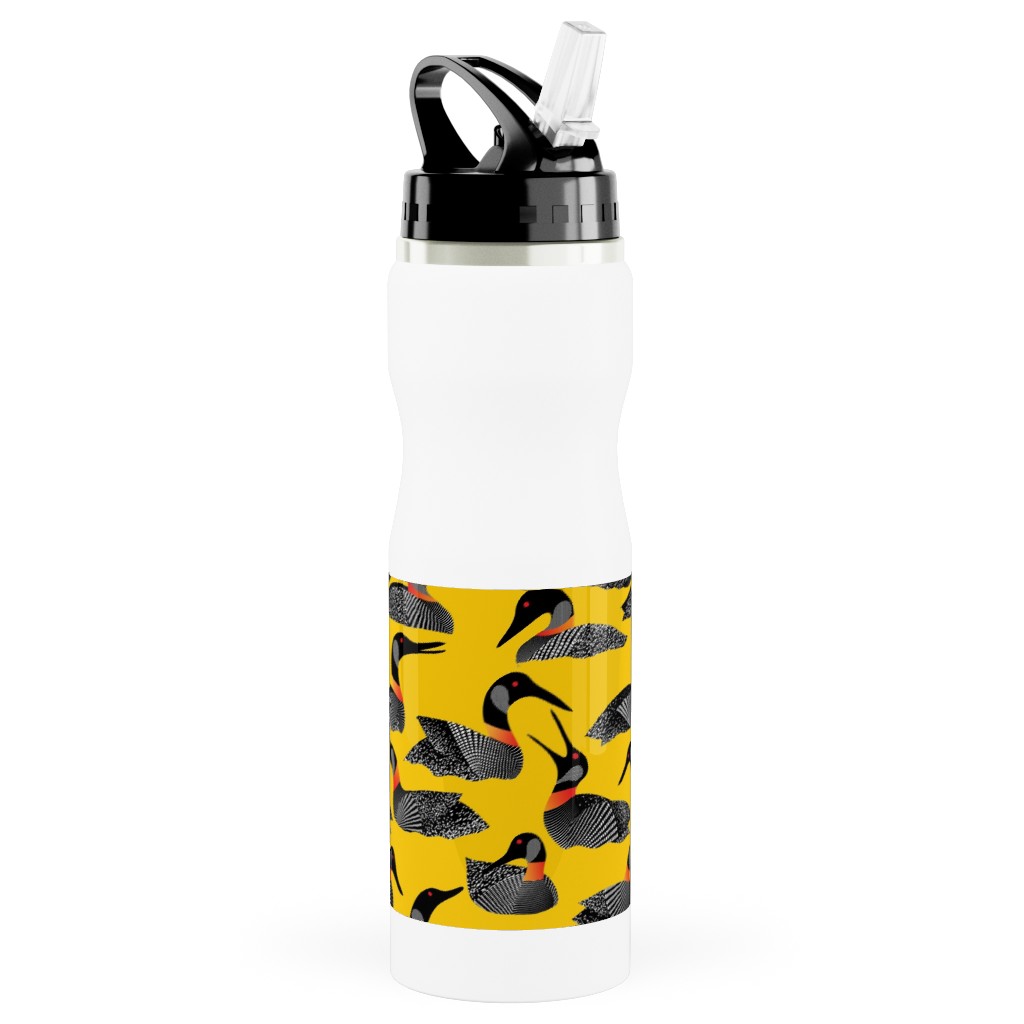 Common Loon of Canada - Yellow Stainless Steel Water Bottle with Straw, 25oz, With Straw, Yellow