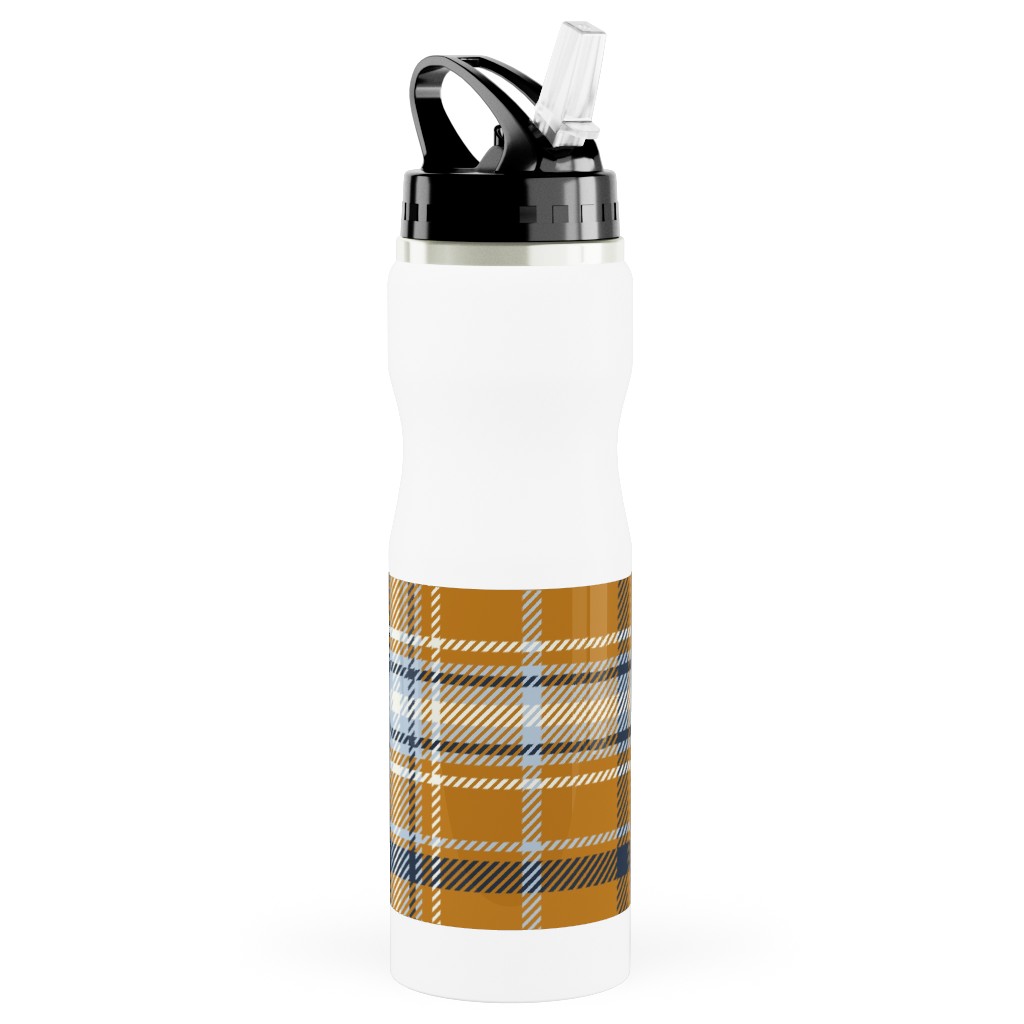 Desert Sun Plaid - Orange Stainless Steel Water Bottle with Straw, 25oz, With Straw, Orange