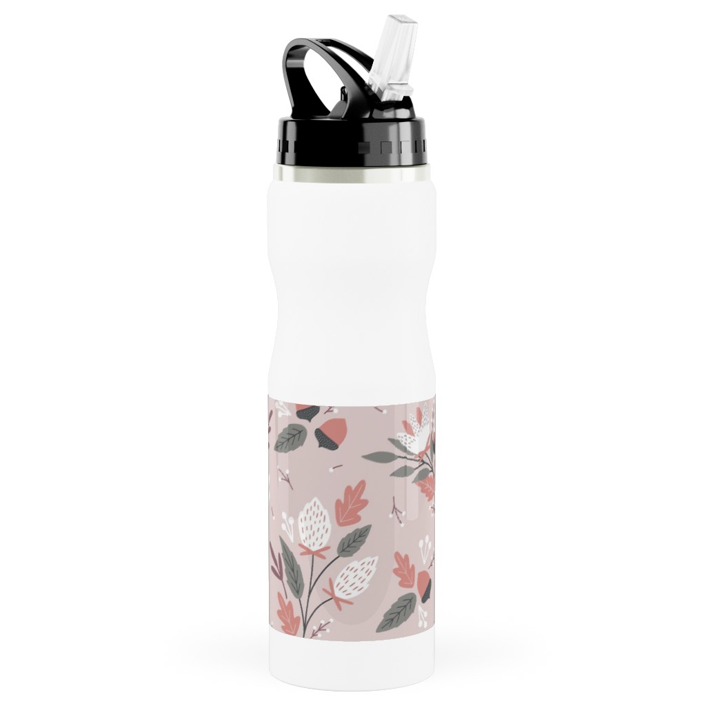 Fall Foliage - Pink Stainless Steel Water Bottle with Straw, 25oz, With Straw, Pink