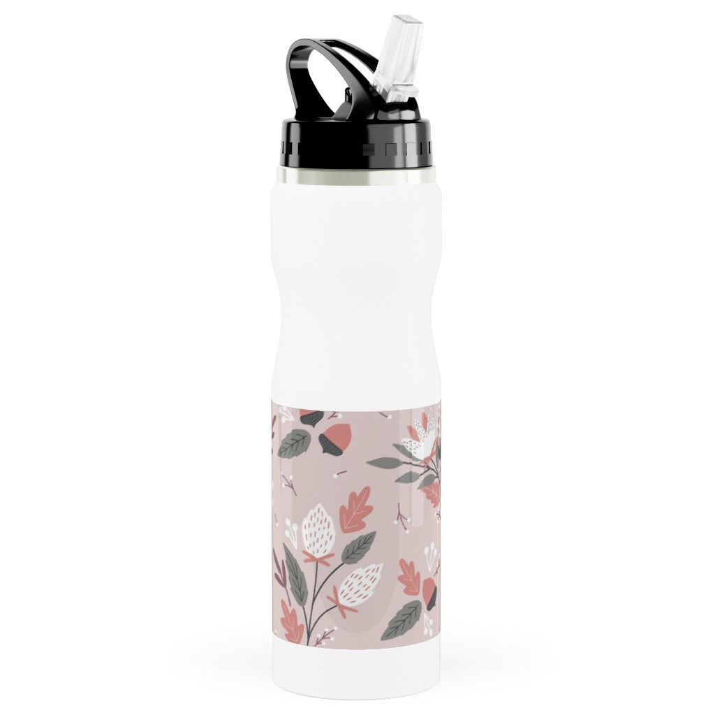 Fall Foliage - Pink Stainless Steel Water Bottle with Straw, 25oz, With Straw, Pink, Bright Pink