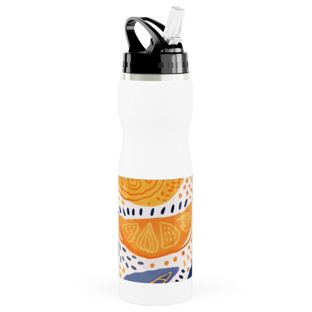 Give Me Those Lemons - Blue and Yellow Stainless Steel Water Bottle with Straw, 25oz, With Straw, Yellow