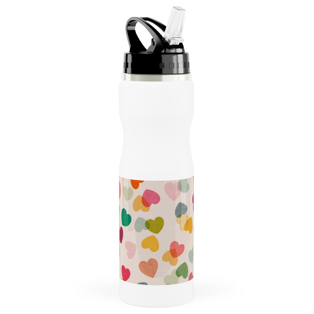 Heart Confetti - Pink Multi Stainless Steel Water Bottle with Straw, 25oz, With Straw, Multicolor