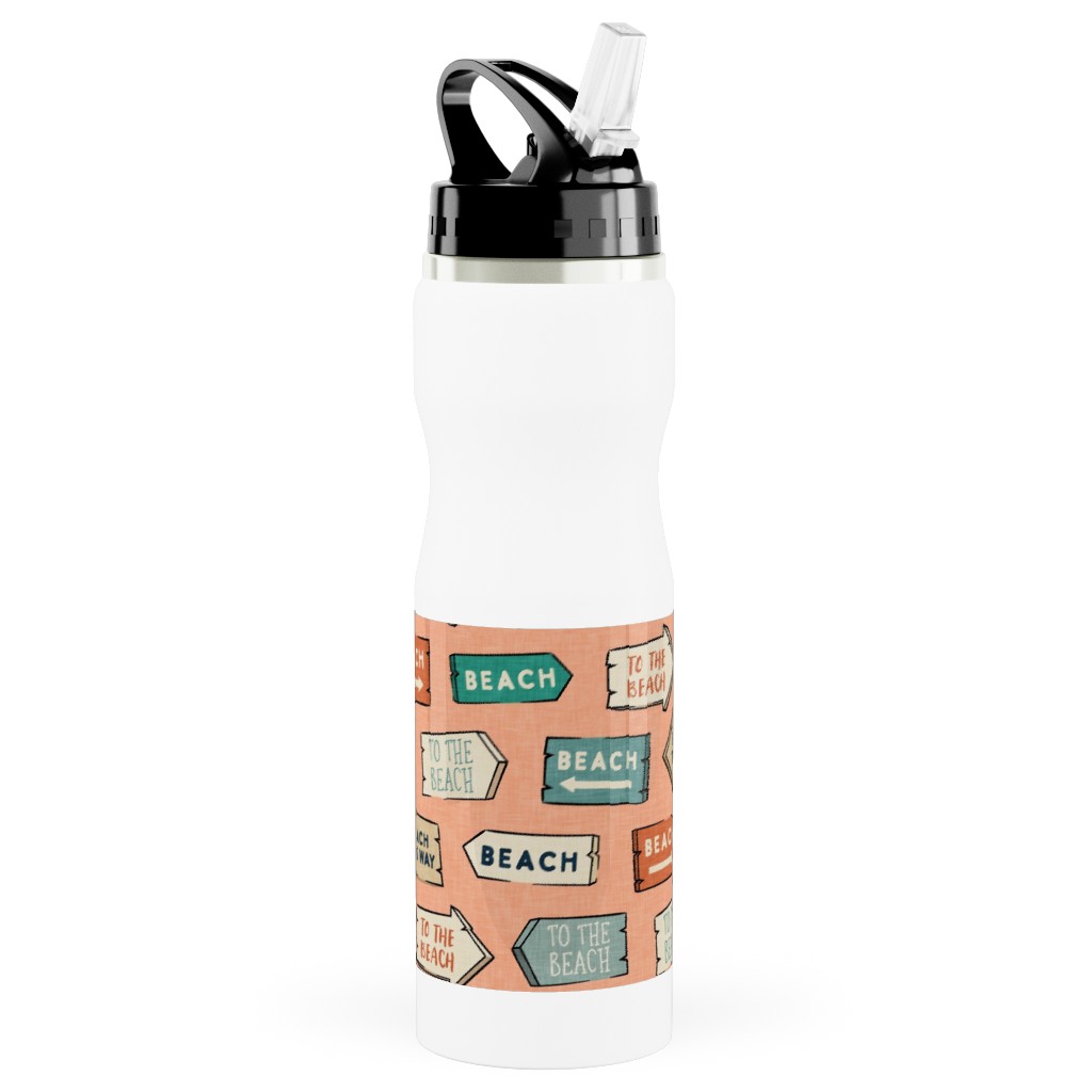 Beach Signs - To the Beach - Peach Stainless Steel Water Bottle with Straw, 25oz, With Straw, Orange