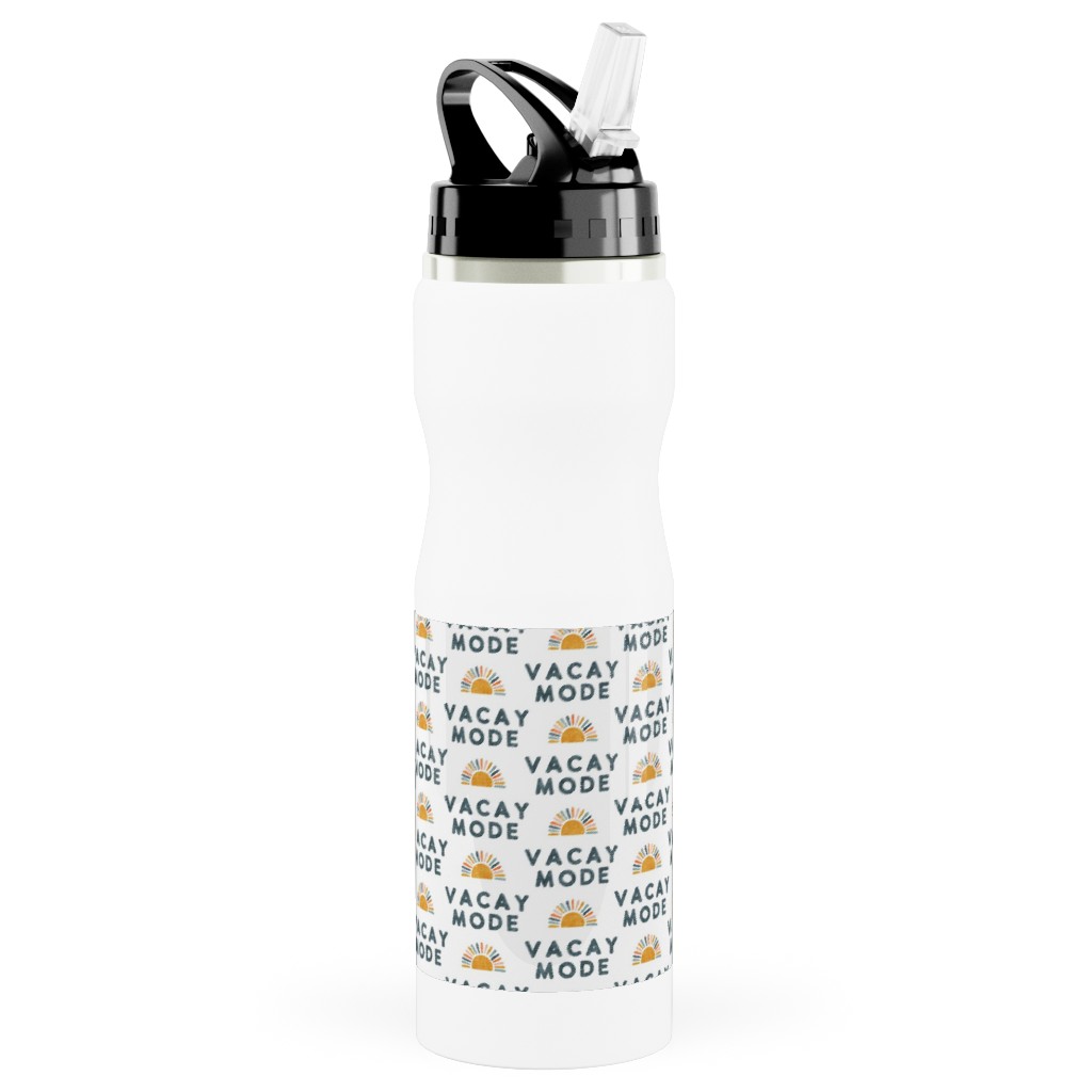 Vacay Mode and Sunshine Stainless Steel Water Bottle with Straw, 25oz, With Straw, Yellow, Silver Lining