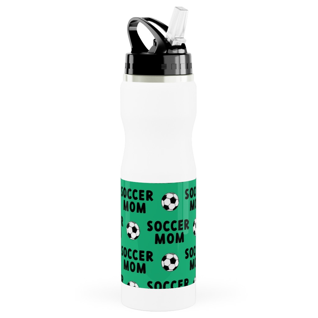 Soccer Mom - Green Stainless Steel Water Bottle with Straw, 25oz, With Straw, Green