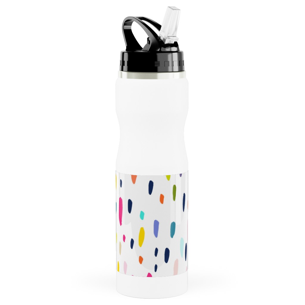 Summer Beach Party - Multi Stainless Steel Water Bottle with Straw, 25oz, With Straw, Multicolor