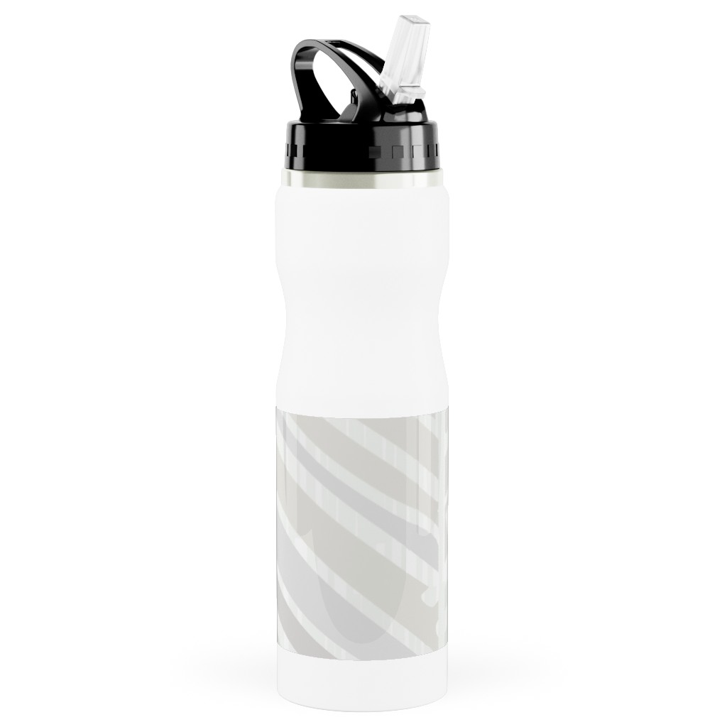 Herringbone Hues Stainless Steel Water Bottle with Straw, 25oz, With Straw, Gray, Silver Lining