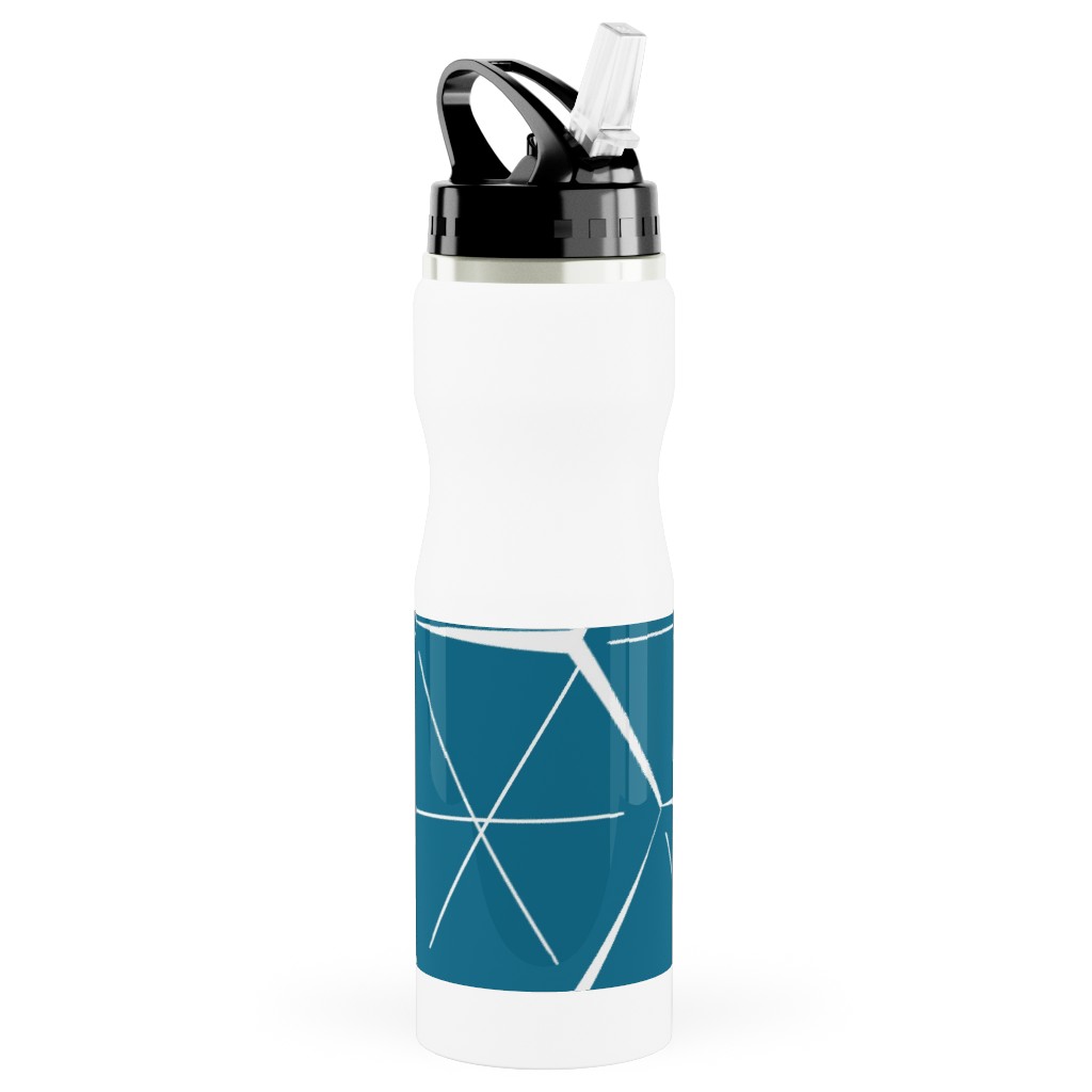 Hexagons - Blue Stainless Steel Water Bottle with Straw, 25oz, With Straw, Blue