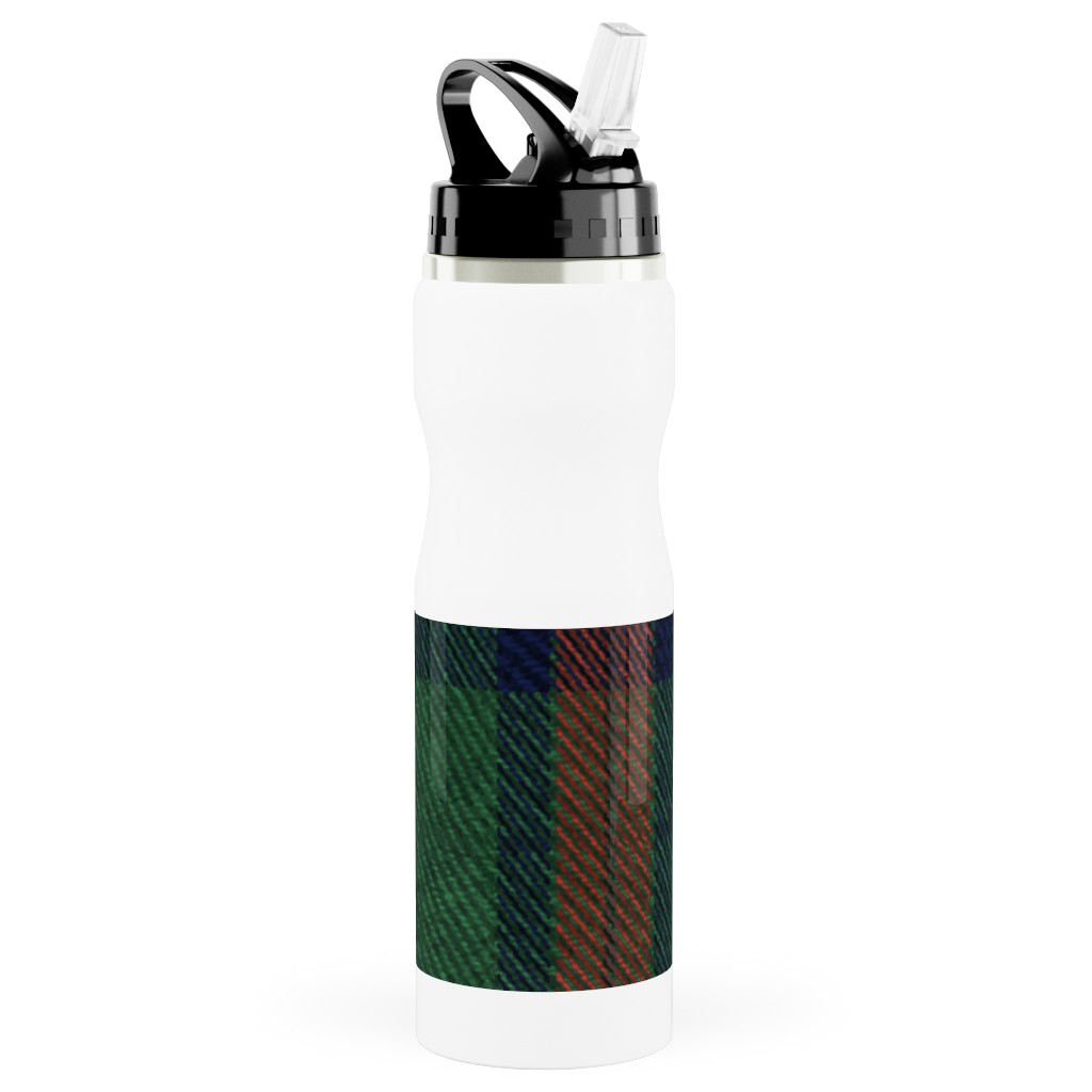 Holiday Tartan Stainless Steel Water Bottle with Straw, 25oz, With Straw, Green