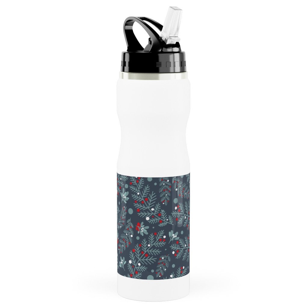 Nutcracker Pines on Blue Stainless Steel Water Bottle with Straw, 25oz, With Straw, Blue, True Blue