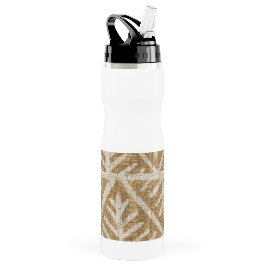Textured Mudcloth Stainless Steel Water Bottle with Straw, 25oz, With Straw, Brown