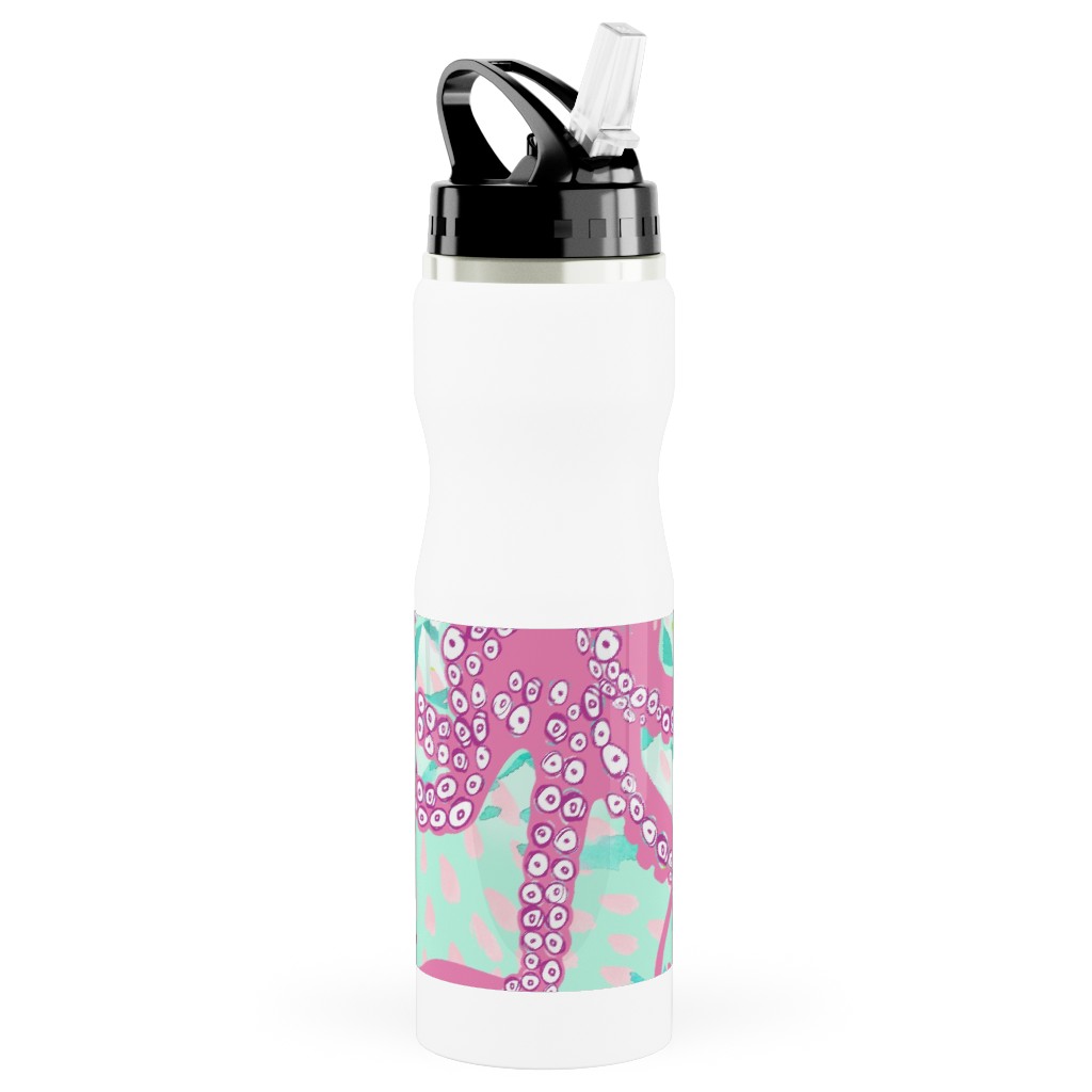 Oceana - Pink and Teal Stainless Steel Water Bottle with Straw, 25oz, With Straw, Multicolor