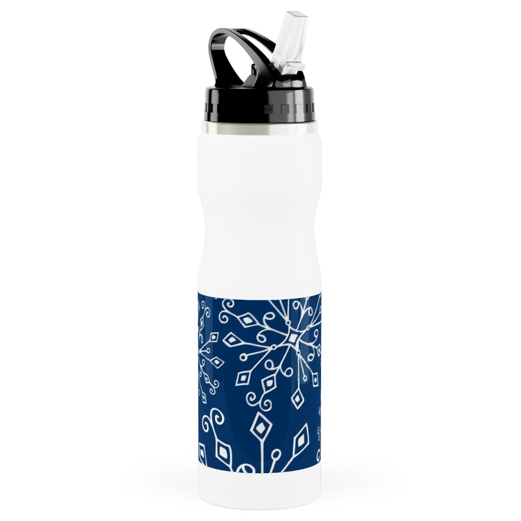Frost Snowflakes Stainless Steel Water Bottle with Straw, 25oz, With Straw, Blue