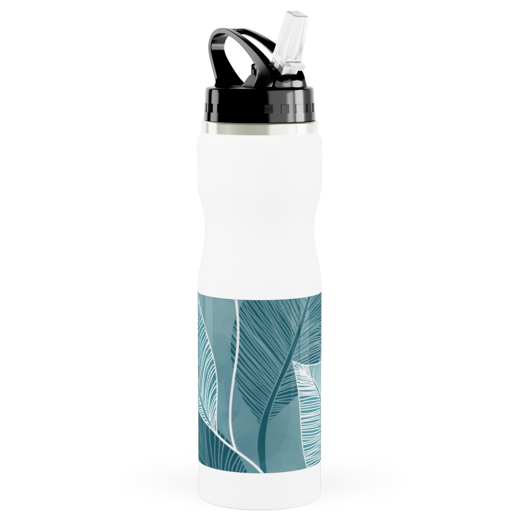 Rose of Sharon - Pink & Blue Stainless Steel Water Bottle with Straw, 25oz, With Straw, Blue, True Blue