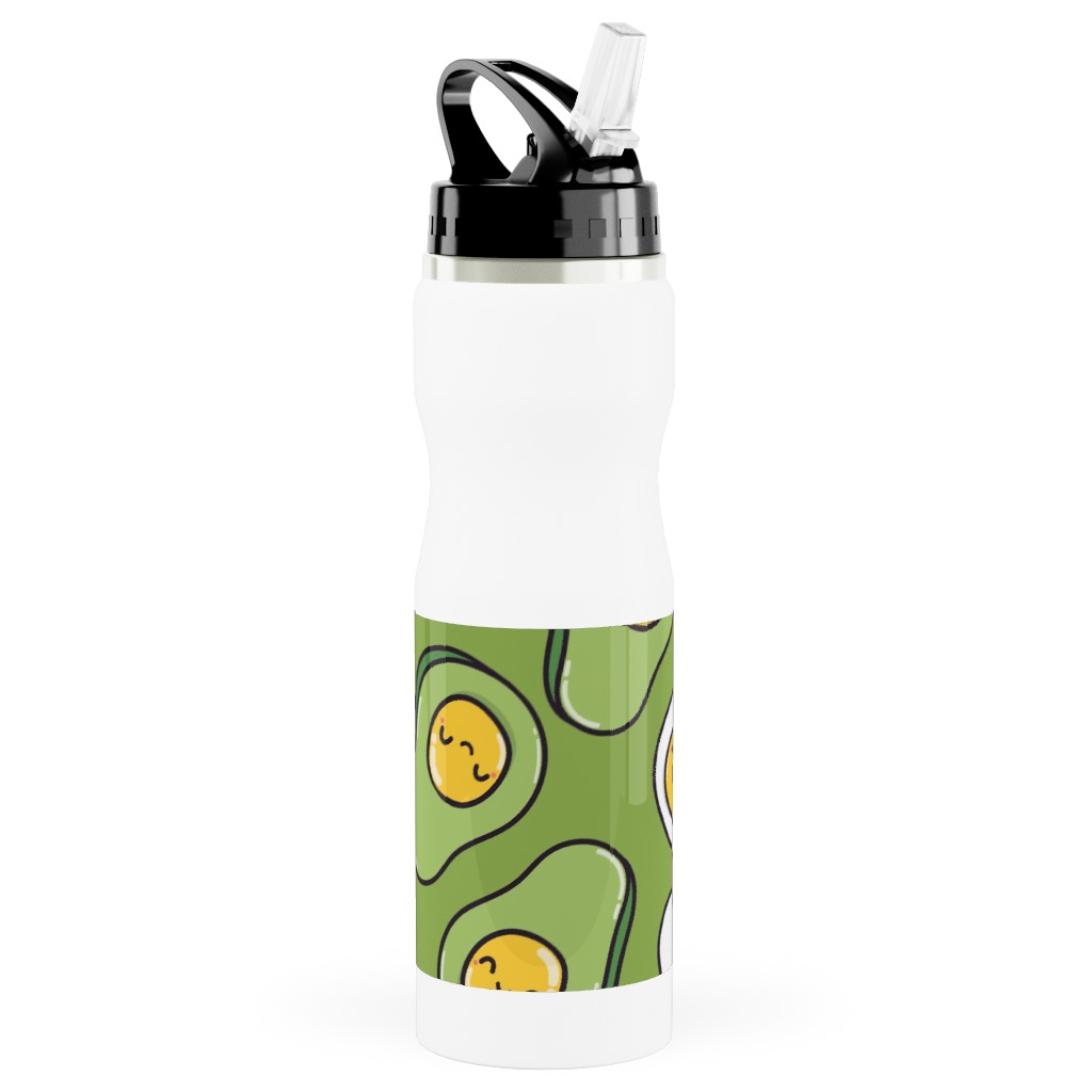 Cute Egg and Avocado - Green Stainless Steel Water Bottle with Straw, 25oz, With Straw, Green