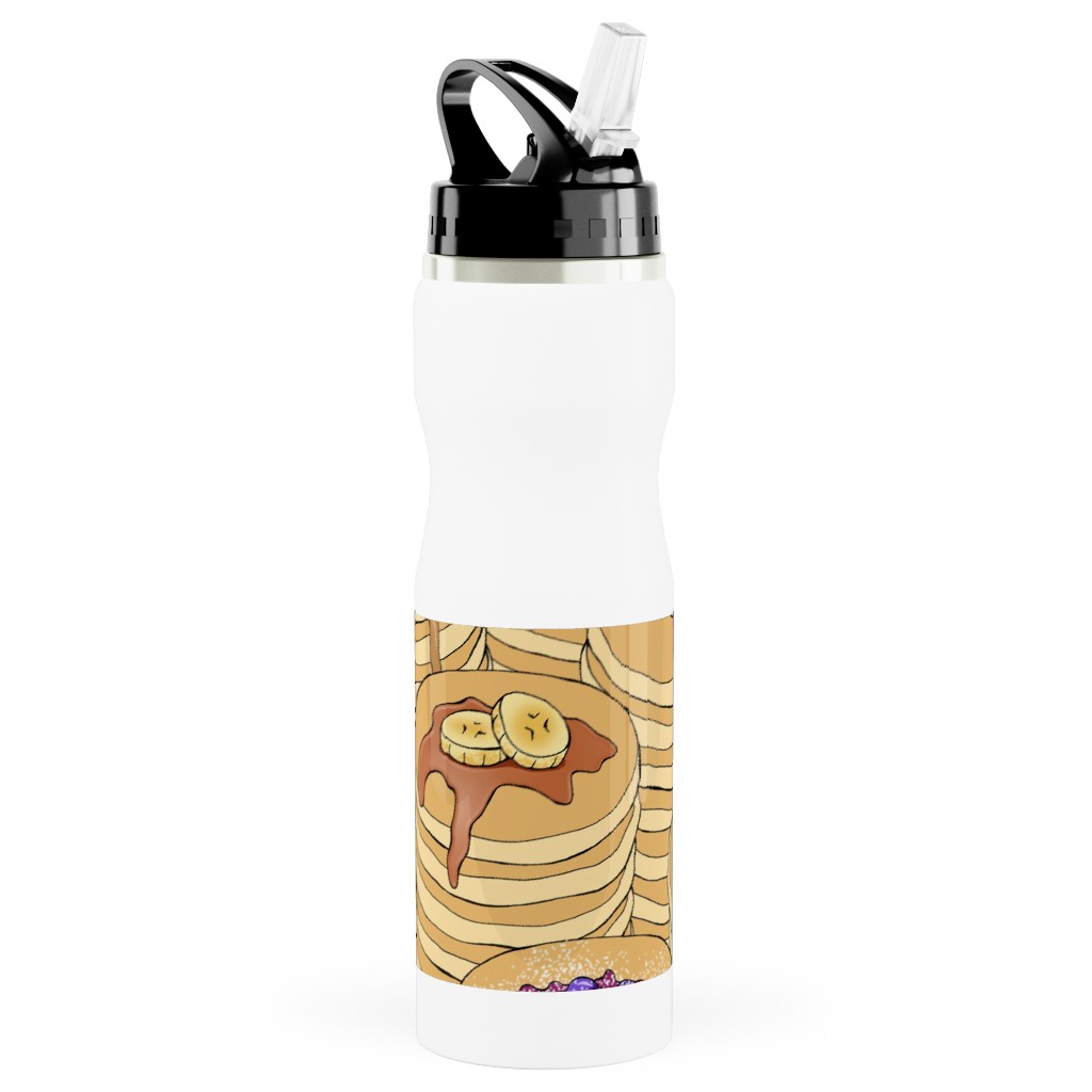 Flapjack Stack Stainless Steel Water Bottle with Straw, 25oz, With Straw, Beige, Pearl