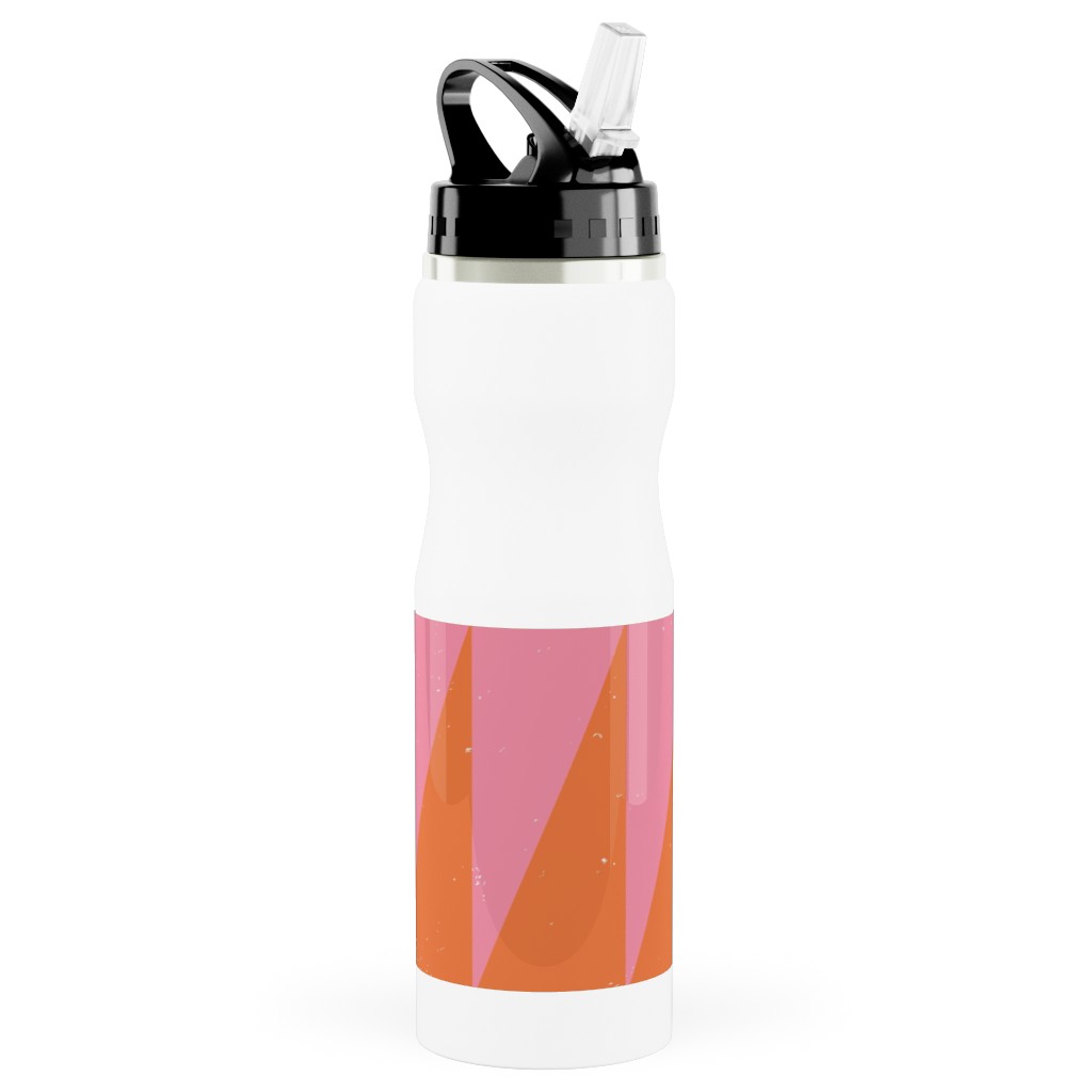 Dual Traingles - Pink Stainless Steel Water Bottle with Straw, 25oz, With Straw, Pink, Bright Pink