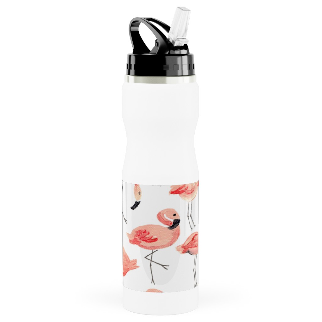 Flamingo Party - Pink Stainless Steel Water Bottle with Straw, 25oz, With Straw, Pink