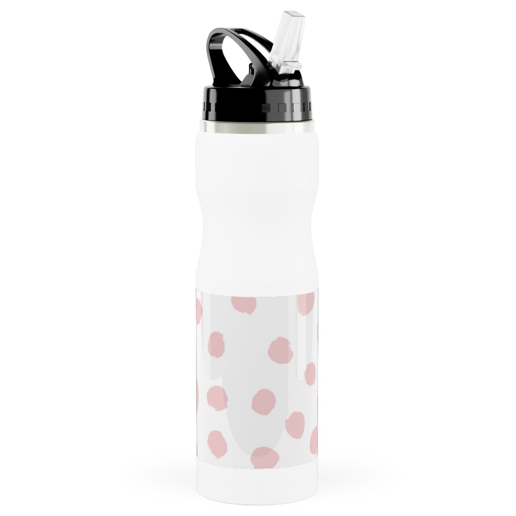 Soft Painted Dots Stainless Steel Water Bottle with Straw, 25oz, With Straw, Pink, Pearl
