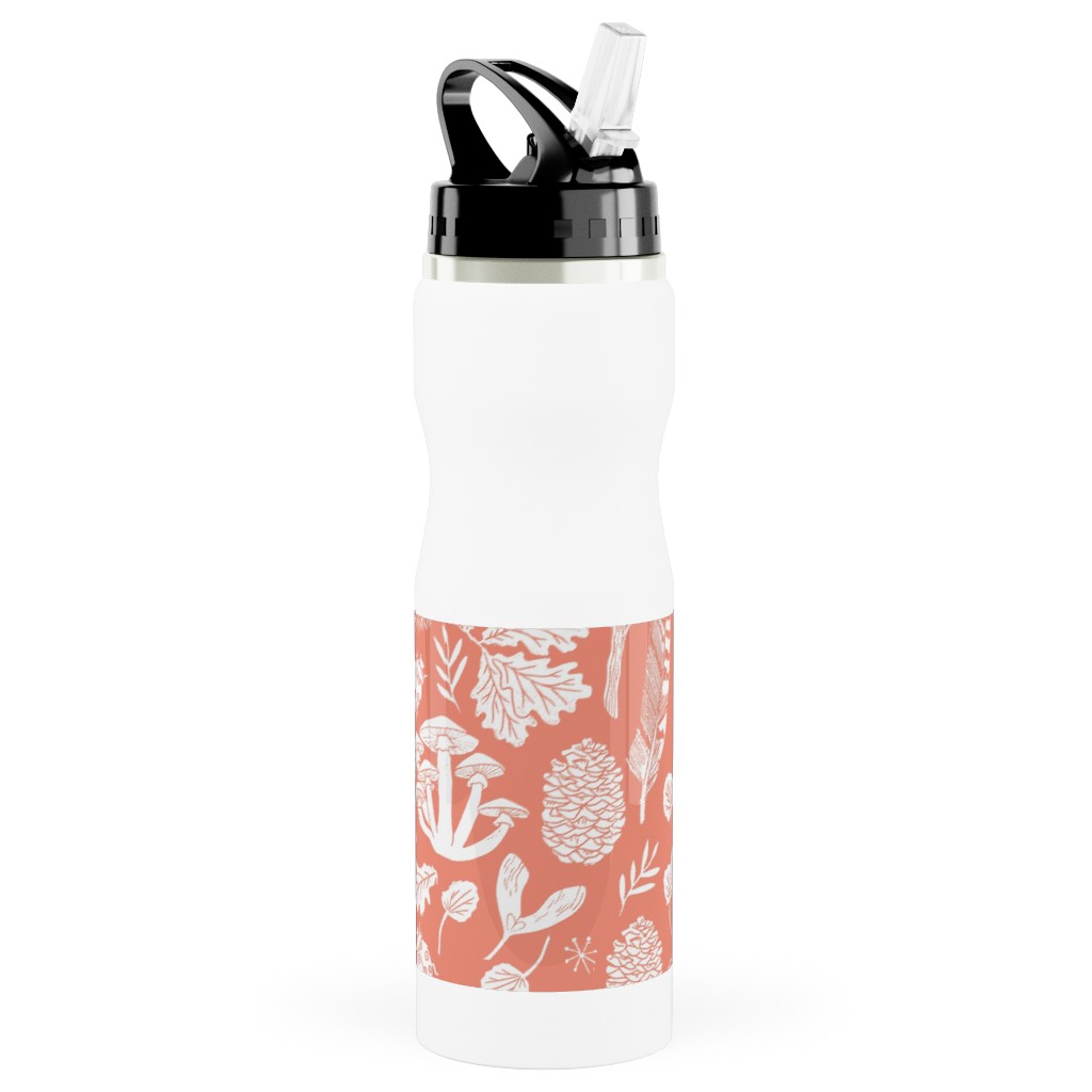 Nature Walk Block Print - Pink Stainless Steel Water Bottle with Straw, 25oz, With Straw, Pink, Bright Pink