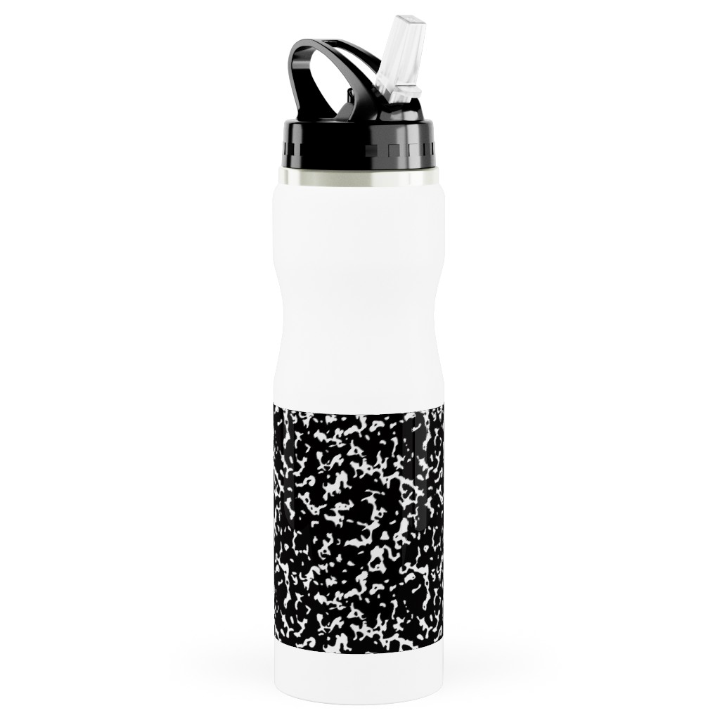 Composition Notebook - Black and White Stainless Steel Water Bottle with Straw, 25oz, With Straw, Black, Black